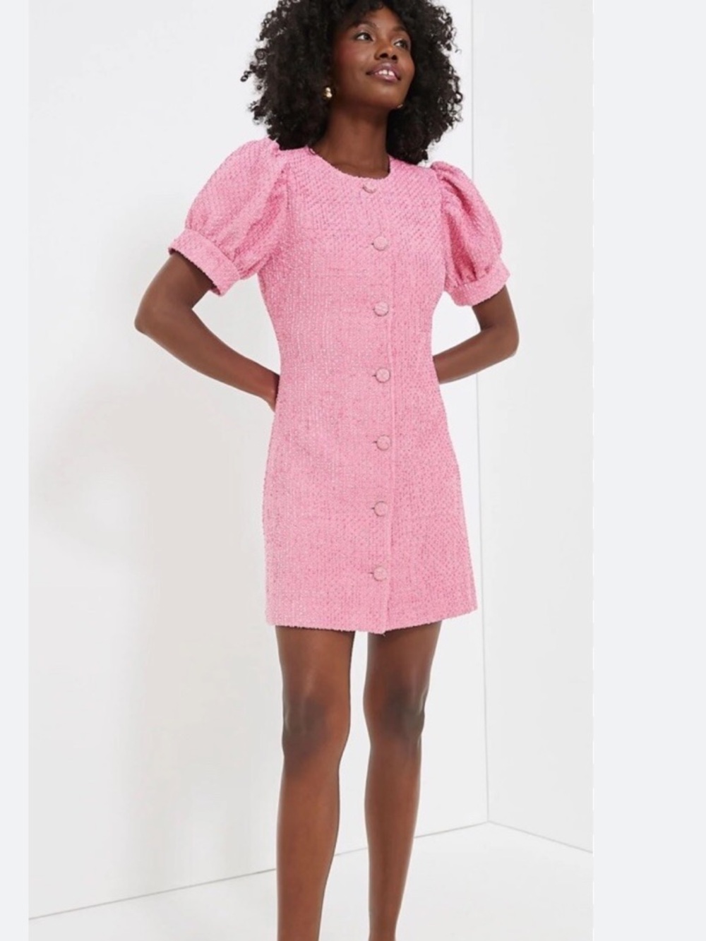 Tuckernuck Pink Tweed Button-Front Mini Dress